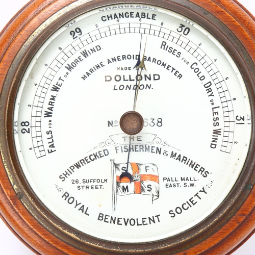 168 - Oak-cased Dollond marine aneroid wall barometer, dial inscribed The Shipwrecked Fishermen and Marine... 