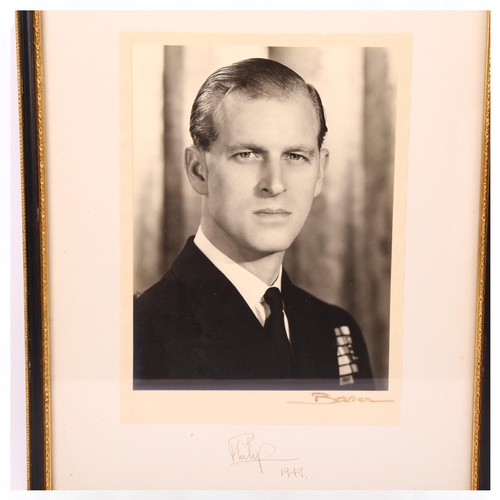 171 - HRH PRINCE PHILIP - original studio photograph portrait, signed in ink and dated 1949, presented to ... 