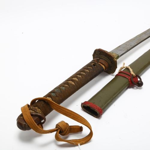 177 - Japanese early 20th century sword, with shagreen and bound handle with parcel-gilt mounts, blade len... 