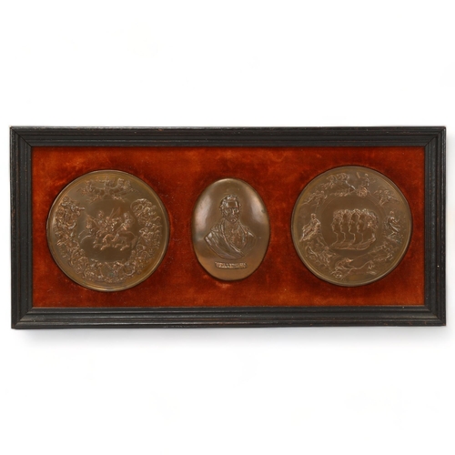 180 - The Battle of Waterloo 1815, group of 3 bronzed electrotype plaques, designed by Benedetto  Pistrucc... 