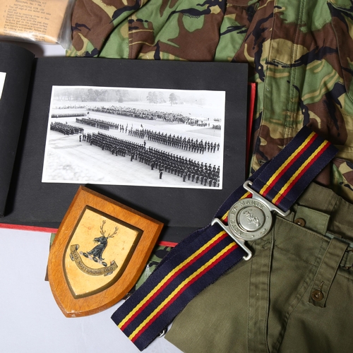 184 - Military uniform, photograph album, camouflage belts and cap of RH Rigg, circa 1960s