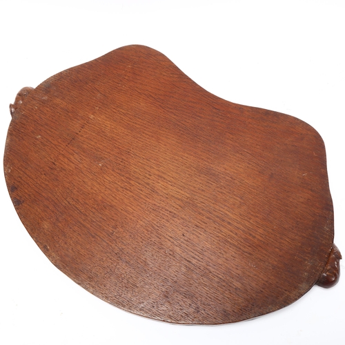 186 - Robert Mouseman Thompson, oak tea tray, circa 1950s, with mouse handles and adze finish, length 48cm