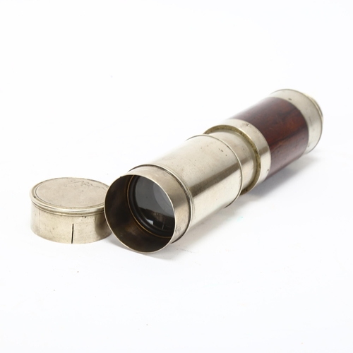 202 - A good quality 19th century nickel plate and rosewood 3-draw field telescope, dust cap engraved Thom... 