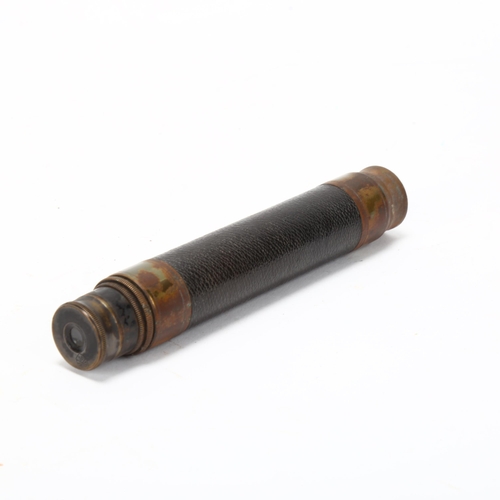 203 - A small Victorian brass and leather 2-draw field telescope, in leather case