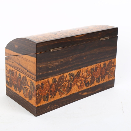 21 - 19th century Tunbridge Ware and coromandel stationery box, curved cube marquetry inlaid lid in geome... 