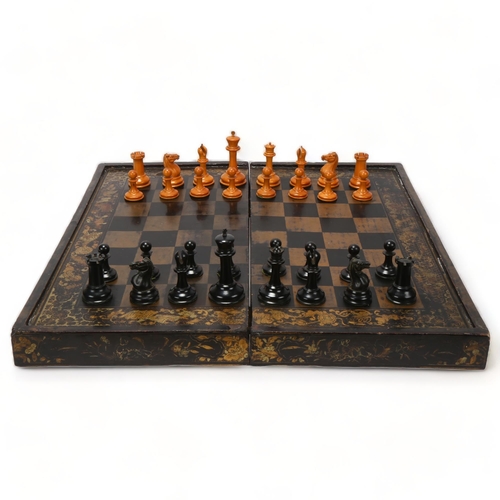 210 - Jaques of London Staunton pattern chess set, boxwood and ebonised, King height 8cm, King stamped Jaq... 