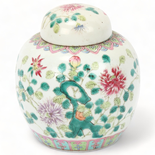 219 - Chinese white glaze porcelain ginger jar and cover, with painted enamel decoration, height 14cm