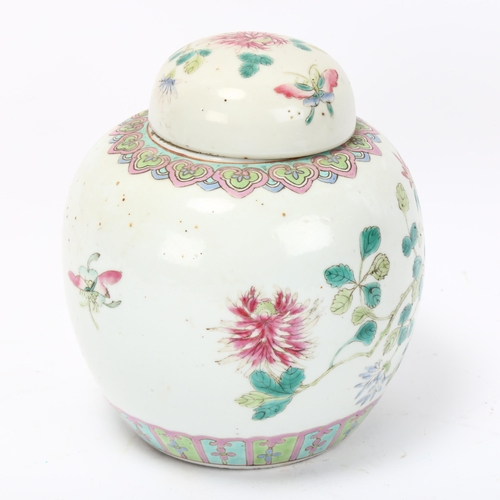 219 - Chinese white glaze porcelain ginger jar and cover, with painted enamel decoration, height 14cm