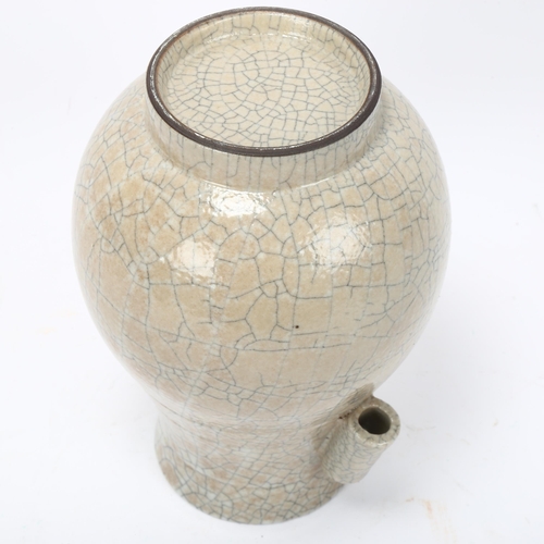 221 - A Chinese crackle glaze porcelain 2-handled vase, height 20cm, rim diameter 9cm