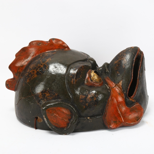 223 - Japanese Gigaku mask, carved wood with red gold and green lacquer, Meiji Period, height 30cm