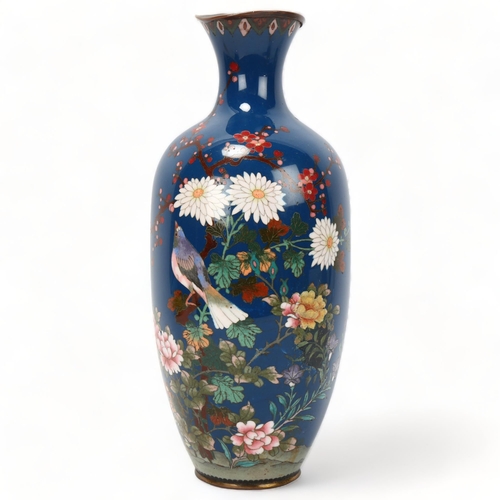 232 - Japanese 19th century cloisonne enamel vase, with exotic bird decoration, height 31cm