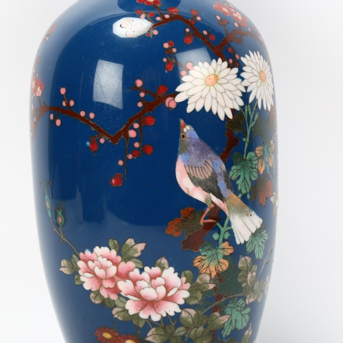 232 - Japanese 19th century cloisonne enamel vase, with exotic bird decoration, height 31cm