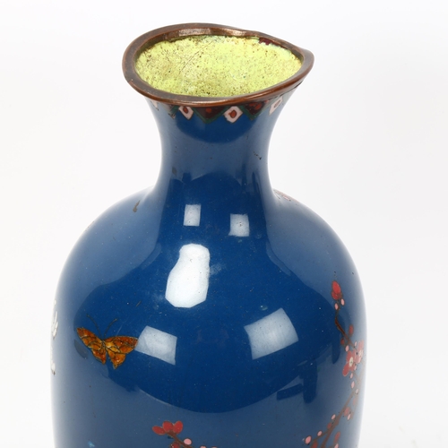 232 - Japanese 19th century cloisonne enamel vase, with exotic bird decoration, height 31cm