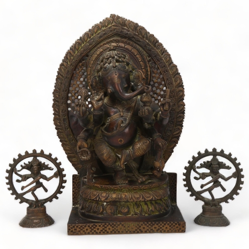 233 - A large Indian solid cast patinated bronze Ganesh shrine figure, height 37cm, and 2 other smaller In... 