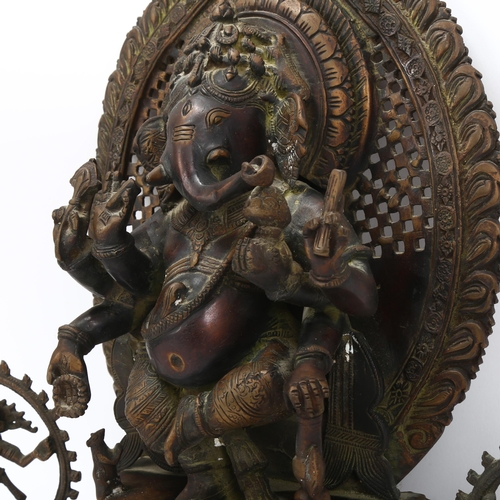 233 - A large Indian solid cast patinated bronze Ganesh shrine figure, height 37cm, and 2 other smaller In... 