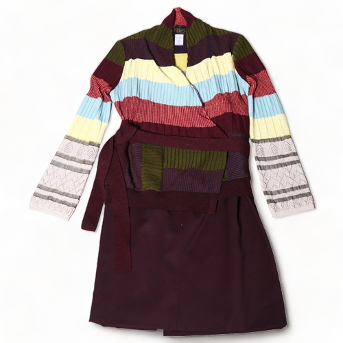 249 - CHRISTIAN LACROIX - multicolour stripe top with belt, viscose/wool/polyester, size medium, and Chris... 