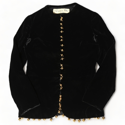 251 - CHRISTIAN DIOR - black velvet jacket with gold buttons, size 12