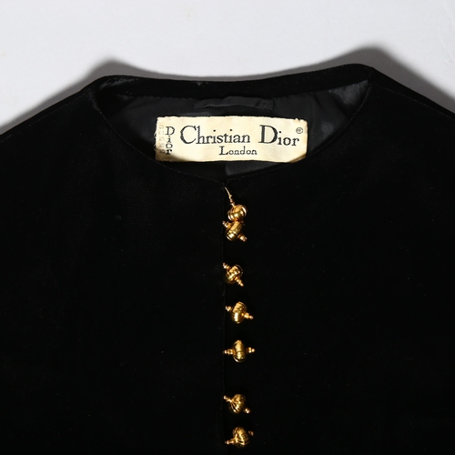 251 - CHRISTIAN DIOR - black velvet jacket with gold buttons, size 12