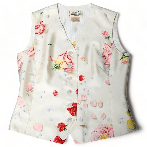 252 - HERMES PARIS - a silk rose pattern waistcoat, size 38