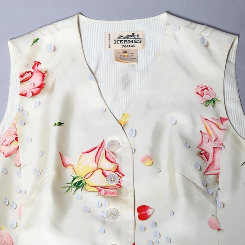 252 - HERMES PARIS - a silk rose pattern waistcoat, size 38