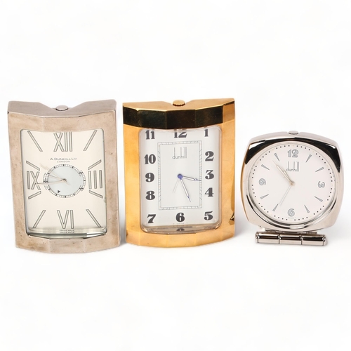 259 - DUNHILL - quartz travelling clock, in stainless steel case, height 7cm, boxed, together with 2 other... 