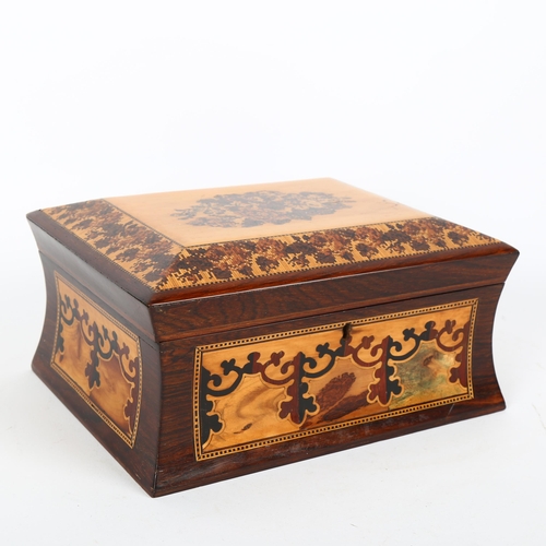 27 - 19th century Tunbridge Ware and rosewood box, floral micro-mosaic lid in banded surround with geomet... 