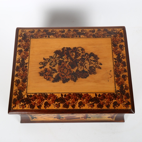 27 - 19th century Tunbridge Ware and rosewood box, floral micro-mosaic lid in banded surround with geomet... 