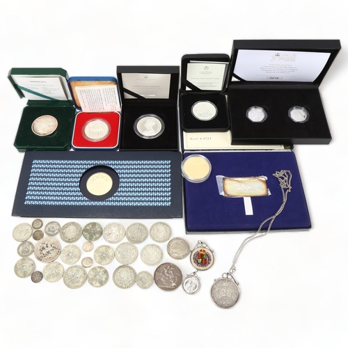 273 - Silver coins and ingots, including 2021 two ounce Gothic crown portrait, Concorde 1976 silver ingot,... 