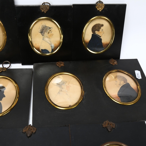 277 - A group of Victorian hand painted silhouettes and miniature watercolour portraits, all in original f... 