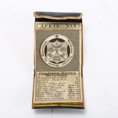 278 - A miniature 1829 pocket Almanac, unmarked gold-mounted leather case, printed for the Company of Stat... 