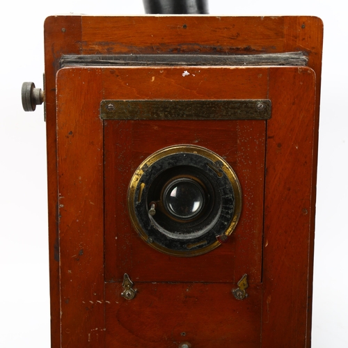 284 - A Victorian mahogany and brass-mounted tinplate magic lantern, base length 49cm