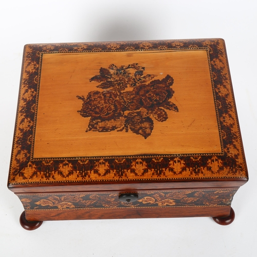 29 - 19th century Tunbridge Ware and rosewood box, floral micro-mosaic lid with concave foliate banded su... 