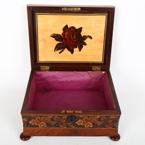 29 - 19th century Tunbridge Ware and rosewood box, floral micro-mosaic lid with concave foliate banded su... 