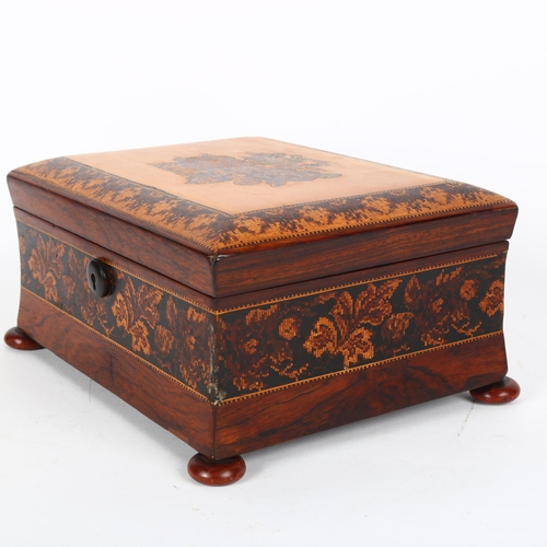 29 - 19th century Tunbridge Ware and rosewood box, floral micro-mosaic lid with concave foliate banded su... 