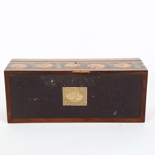 30 - 19th century Tunbridge Ware and satinwood rectangular box, rose decorated micro-mosaic lid and sides... 