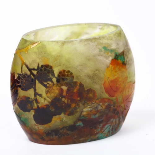 307 - Daum, Nancy cameo glass Art Nouveau oval vase, circa 1900, with leaf and blackberry Autumnal decorat... 