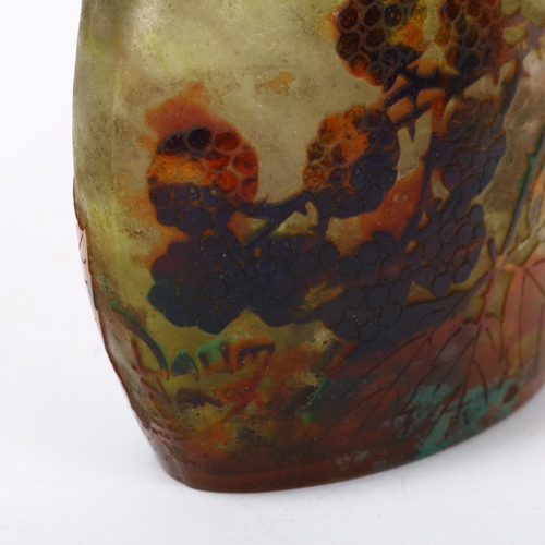 307 - Daum, Nancy cameo glass Art Nouveau oval vase, circa 1900, with leaf and blackberry Autumnal decorat... 