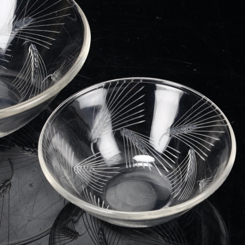 309 - RENE LALIQUE - graduated pair of wheatsheaf design bowls, diameter 17cm and 13cm, engraved signature... 