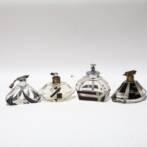 326 - 4 French Art Deco black and clear glass atomiser perfume bottles, largest height 8cm (4)