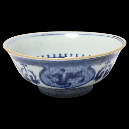 335 - A Chinese blue and white porcelain bowl, hand painted figures in gardens, 6 character mark, diameter... 