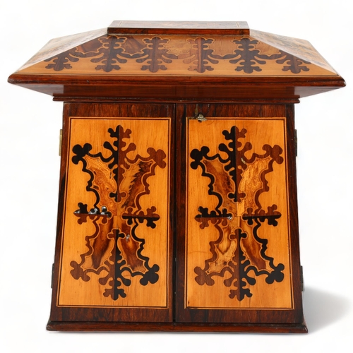 34 - 19th century Tunbridge Ware and rosewood table-top jewel cabinet, stylised specimen wood marquetry i... 