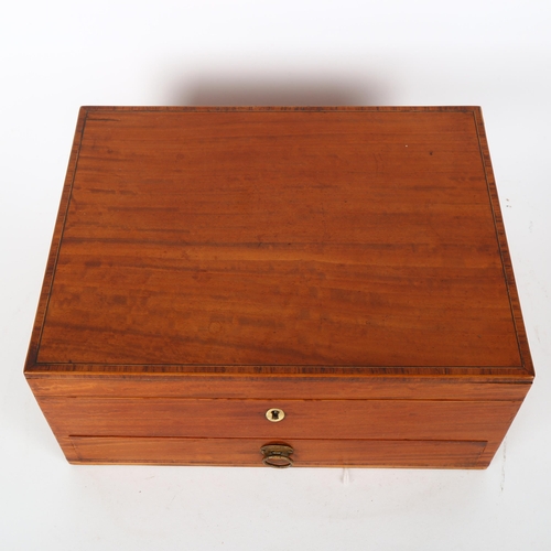 39 - 19th century satinwood and tulipwood banded sewing box, hinged lid with single drawer below, and ori... 