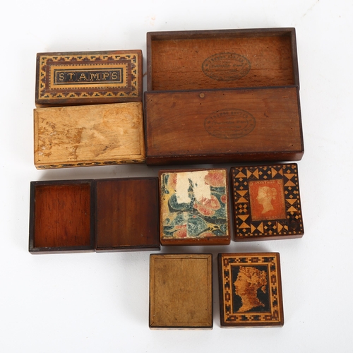 57 - 5 x 19th century Tunbridge Ware stamp boxes, largest length 9cm (5)