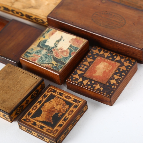 57 - 5 x 19th century Tunbridge Ware stamp boxes, largest length 9cm (5)