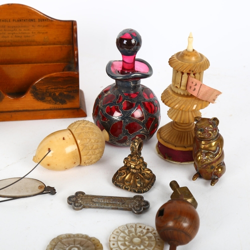 63 - A collection of Victorian treen and other interesting items, including a miniature Dunkeld Mauchline... 