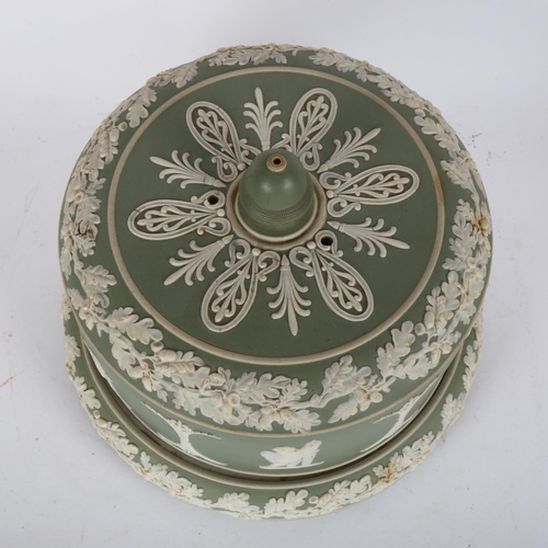 67 - 19th century pale green Jasperware Stilton dish and cover, with acorn handle, diameter 26cm