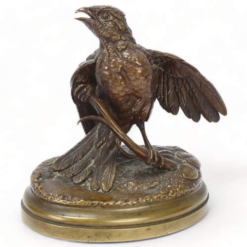 72 - Jules Moigniez (1835 - 1894), patinated bronze sculpture, bird on a branch, signed on base, height 1... 