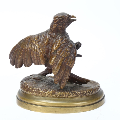 72 - Jules Moigniez (1835 - 1894), patinated bronze sculpture, bird on a branch, signed on base, height 1... 