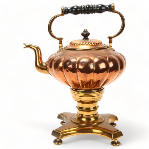 75 - Early 19th century copper and brass tea kettle on stand, height 37cm