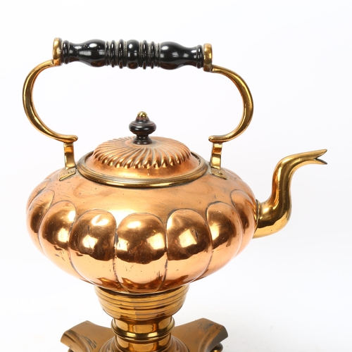 75 - Early 19th century copper and brass tea kettle on stand, height 37cm